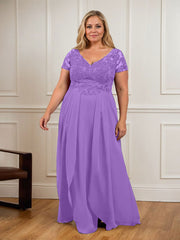 A-Line V-Neck Lace Chiffon Mother of the Bride Dress