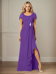 Dark Navy A-Line Side Slit Chiffon Dress Mother of the Bride Dress