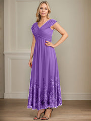 A-line V-Neck Ankle-Length Chiffon Mother of the Bride Dress With Bow Sequins Appliques Lace