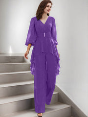 Jumpsuit/Pantsuit Puff Slevees Chiffon Mother Of The Bride Dresses