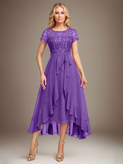 Asymmetrical Sequin Mother of Bride Dress with Appliques