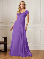 A-Line V-Neck Floor-Length Chiffon Mother of the Bride Dress