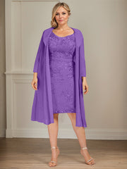 Sheath/Column V-Neck Knee-Length Lace Chiffon Mother of the Bride Dress