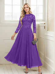 A-Line Scoop Neck Ankle-Length Chiffon Mother Of The Bride Dresses With Lace
