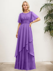 A-line Scoop Floor-Length Chiffon Mother of the Bride Dress With Pleated Sequins Beading
