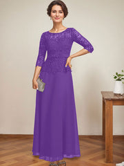 A-line Scoop Illusion Ankle-Length Chiffon Lace Mother of the Bride Dress With Rhinestone Beading