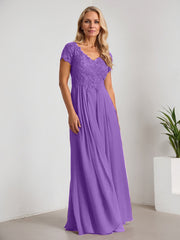 A-Line V-Neck Floor-Length Chiffon Mother of the Bride Dress