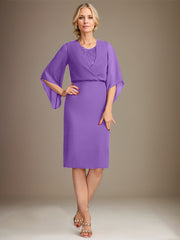 Sheath/Column V-Neck Knee-Length Lace Chiffon Mother of the Bride Dress With Sequins