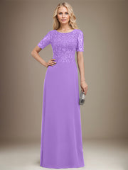 A-line Scoop Floor-Length Lace Chiffon Mother of the Bride Dress With Sequins