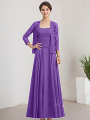 A-line Square Floor-Length Lace Chiffon Mother of the Bride Dress With Sequins