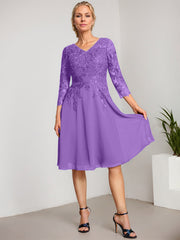 A-line V-Neck Knee-Length Lace Chiffon Mother of the Bride Dress With Sequins