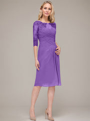 Sheath/Column Knee-Length Chiffon Mother of the Bride Dress With Jacket Appliqued Pleated