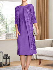 Sheath/Column Scoop Knee-Length Chiffon Mother of the Bride Dress With Pleated Sequins
