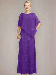 Sheath/Column Scoop Floor-Length Chiffon Lace Mother of the Bride Dress With Sequins Beading