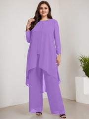 Separates Jumpsuit/Pantsuit Scoop Floor-Length Chiffon Mother of the Bride Dress With Beading Sequins