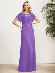 A-line Scoop Illusion Floor-Length Lace Chiffon Mother of the Bride Dress With Sequins