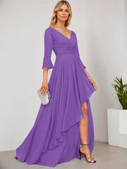 A-line V-Neck Floor-Length Chiffon Mother of the Bride Dress With Cascading Ruffles