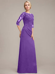 A-line Scoop Floor-Length Chiffon Lace Mother of the Bride Dress With Sequins Beading Pleated