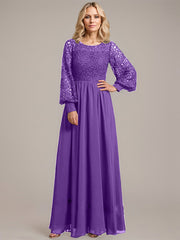 A-line Scoop Illusion Floor-Length Lace Chiffon Mother of the Bride Dress
