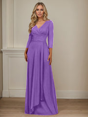 A-Line V-Neck Floor-Length Chiffon Mother of the Bride Dress