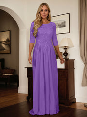 A-Line Scoop Floor-Length Chiffon Mother of the Bride Dress