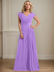 A-line V-Neck Floor-Length Chiffon Mother of the Bride Dress With Pleated Sequins Beading