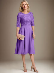 A-line Scoop Knee-Length Lace Chiffon Mother of the Bride Dress