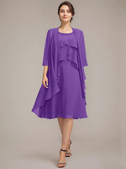 A-line Scoop Knee-Length Chiffon Mother of the Bride Dress With Beading