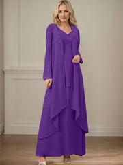 Elegant V-Neck Long Sleeves Floor-Length Mother Of The Bride Dresses WithWrap