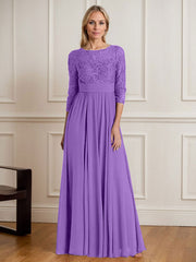 A-Line Scoop Floor-Length Sequins Chiffon Mother of the Bride Dress