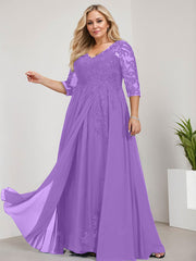 A-line V-Neck Floor-Length Lace Chiffon Mother of the Bride Dress With Sequins