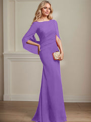 Trumpet/Mermaid Boat Neck Floor-Length Chiffon Mother of the Bride Dress With Pleated