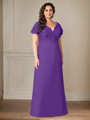 A-Line V-Neck Lace Chiffon Mother of the Bride Dress