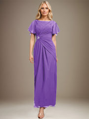 A-line Scoop Ankle-Length Chiffon Mother of the Bride Dress With Beading Pleated