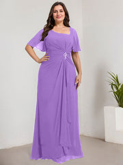 A-line Asymmetrical Floor-Length Chiffon Mother of the Bride Dress With Pleated Sequins Beading