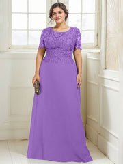 A-line Scoop Floor-Length Lace Chiffon Mother of the Bride Dress With Sequins