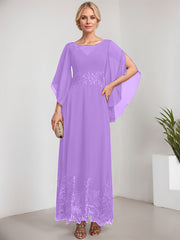 A-line Scoop Illusion Ankle-Length Lace Chiffon Mother of the Bride Dress With Sequins