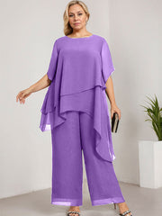 Separates Jumpsuit/Pantsuit Scoop Ankle-Length Chiffon Mother of the Bride Dress