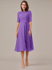 A-Line Boat-neck Pleated Chiffon Mother of the Bride Dress
