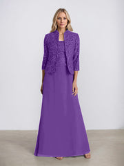 Sheath/Column Square Neck Floor-Length Chiffon Mother of the Bride Dress