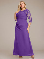 A-line Scoop Floor-Length Chiffon Lace Mother of the Bride Dress With Sequins Beading Pleated
