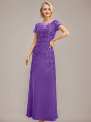Sheath/Column Scoop Illusion Floor-Length Lace Chiffon Mother of the Bride Dress With Sequins