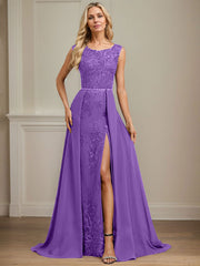 Sheath/Column Scoop Illusion Floor-Length Detachable Chiffon Lace Mother of the Bride Dress With Sequins Beading
