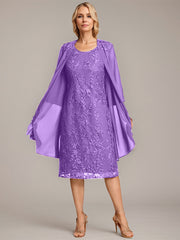 A-line Scoop Knee-Length Lace Mother of the Bride Dress With Sequins