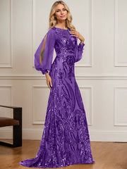 Trumpet/Mermaid Boat Neck Illusion Sweep Train Chiffon Sequin Evening Dress