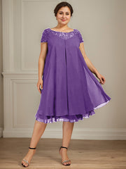 Empire Scoop Illusion Knee-Length Chiffon Lace Mother of the Bride Dress With Sequins Beading