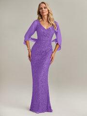 Mermaid V-Neck Floor-Length Chiffon Mother of the Bride Dress