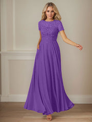 A-Line Boat-neck Sequins Chiffon Mother of the Bride Dress