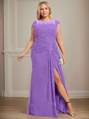 Sheath/Column Scoop Illusion Floor-Length Chiffon Lace Mother of the Bride Dress With Pleated Sequins Beading