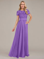 A-Line Scoop Floor-Length Chiffon Mother of the Bride Dress